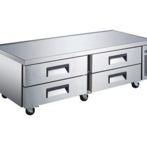 Coldline Refrigerated Chef Base, 72-3/8"W, 16.0 cu. ft. capacity, side mounted self-contained refrigeration, stainless steel top with marine edge, 1,100 lb. weight capacity, (4) drawers, (2) 1/1 GN capacity per drawer, pull handles, electronic controls with digital temperature display, auto defrost, 33° to 41°F temperature range, stainless steel interior & exterior, aluminum back, (6) casters (3 with brakes), R290 Hydrocarbon refrigerant, 1/5 HP, 115v/60/1-ph, 4.68 amps, cord, NEMA 5-15P, cETLus, ETL-Sanitation