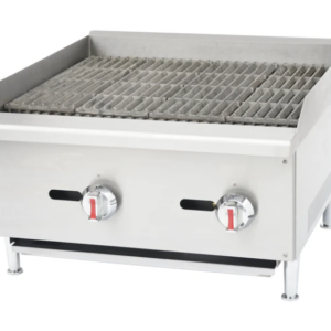 Cookline Charbroiler, natural gas, radiant, 24"W, (2) steel U-shape burners, cast iron grate, standby pilot, front grease channel, stainless steel oil collector, brass control valve, gas regulator, stainless steel splash guard, stainless steel front and sides, (4) adjustable heavy duty legs, 60,000 BTU, NSF, cETLus, ETL-Sanitation