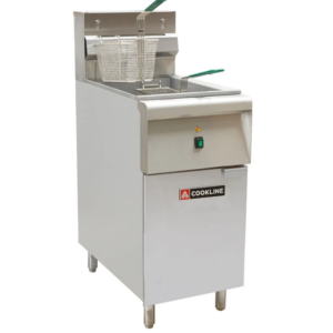 Cookline Fryer, electric, 15-3/4"W, free standing, 40 lb. oil capacity, manual controls, 200° to 400°F temperature range, includes: (2) baskets, basket hanger, temperature probe, stainless steel front & sides, (4) adjustable legs, 14kW, 240v/60/3-ph & 208V/60HZ/3-ph available, 34 amps, NSF, cETLus, ETL-Sanitation