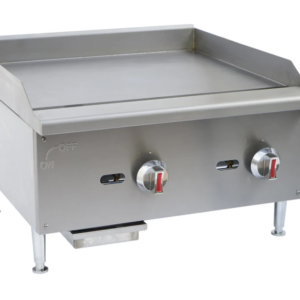 Cookline Griddle, natural gas, countertop, 24"W x 19"D cooking surface, 5/8" thick polished stainless steel griddle plate, (2) steel U-shape burners, front grease trough, standby pilot, manual control knobs, stainless steel drip tray, stainless steel splash guard, includes: gas regulator, stainless steel front & sides, adjustable legs, 60,000 BTU, NSF, cETLus, ETL-Sanitation