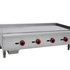 Cookline Griddle, natural gas, countertop, 48"W x 19"D cooking surface, 5/8" thick polished stainless steel griddle plate, (4) steel U-shape burners, front grease trough, standby pilot, manual control knobs, stainless steel drip tray, stainless steel splash guard, includes: gas regulator, stainless steel front & sides, adjustable legs, 120,000 BTU, NSF, cETLus, ETL-Sanitation