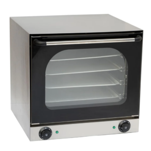 Cookline Convection Oven, electric, countertop, half-size, 2.33 ft. capacity, accommodates (4) 17-1/10" x 12-1/5" aluminum baker trays (included), 120° - 570°F temperature range,120 minute timer with bell, tempered glass door, interior lighting, stainless steel exterior, ceramic coated interior, 2.67kW, 220-240v/60/1-ph, NEMA 6-20P, CE