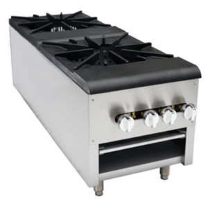 Cookline Stock Pot Range, (2) single two-piece ring burners, cast iron grate, standby pilot, manual control knobs, crumb tray, open front cabinet base, includes: regulator, stainless steel front & sides, adjustable legs, 220,000 BTU, NSF, cETLus, ETL-Sanitation