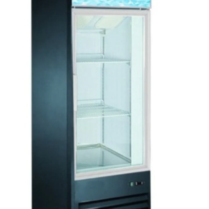 Coldline Freezer Merchandiser, one-section, 26-4/5"W, 8.5 cu. ft. capacity, bottom mounted self-contained mounted refrigeration, (1) self-closing glass hinged door with 90° stay open feature, (4) PVC coated adjustable wire shelves, -10° to 0°F temperature range, digital temperature control, automatic defrost, LED interior light, black exterior(white exterior also available), white interior with stainless steel floor, leveling feet, R290 Hydrocarbon refrigerant, 1/4 HP, 115v/60/1-ph, 3.5 amps, cord, NEMA 5-15P, NSF, cETLus, ETL-Sanitation