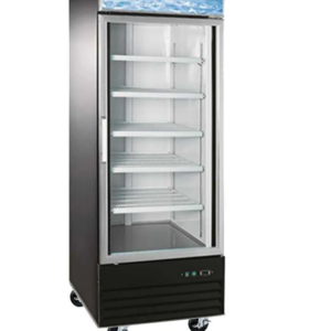 Coldline Freezer Merchandiser, one-section, 30-4/5"W, 23.0 cu. ft. capacity, bottom mounted self-contained mounted refrigeration, (1) self-closing glass hinged door with 90° stay open feature, (4) PVC coated adjustable wire shelves, -10° to 0°F temperature range, digital temperature control, automatic defrost, LED interior light, black exterior(white exterior also available), white interior with stainless steel floor, (4) casters (2 with brakes), R290 Hydrocarbon refrigerant, 3/4 HP, 115v/60/1-ph, 9.4 amps, cord, NEMA 5-15P, NSF, cETLus, ETL-Sanitation