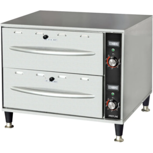 Prepline Drawer Warmer, 27.75"W, two-drawer, indicator lamp and vent controls, 80-220°F temperature range, adjustable feet, stainless steel construction, (2)12"x 20"x 6" stainless steel pan included, 120v/60hz/1ph, 7.5 amps, 900W, NEMA 5-15P, NSF