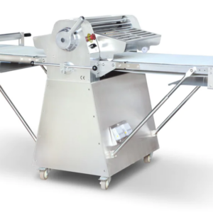 Prepline Dough Sheeter, floor model, 108"W, 11 lb. max dough capacity, fixed conveyor speed, reversible, manual roller adjustment, foldable tables, safety guards, emergency stop button, thermal overload device, stainless steel exterior, (4) casters (2 with brakes), 3/4 HP, 560 watts, 120v/60/1-ph, 7.5 amps, cord, NEMA 5-15P, CE