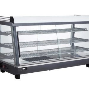 Marchia Heated Stainless Steel Countertop Display Case, 47.8"W, 6.6 cu. ft. capacity, sliding rear&front doors, (3) chrome plated adjustable wire shelves, 86° to 194°F temperature range, digital temperature control, LED interior light, stainless steel interior & exterior, 115v/60/1-ph, cord, 1800 wattage, NEMA 5-15P