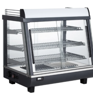 Marchia Heated Stainless Steel Countertop Display Case, 26.5"W, 3.4 cu. ft. capacity, sliding rear&front doors, (3) chrome plated adjustable wire shelves, 86° to 194°F temperature range, digital temperature control, LED interior light, stainless steel interior & exterior, 115v/60/1-ph, cord, 1000 wattage, NEMA 5-15P