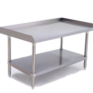 Prepline Equipment Stand, 60" length, 30" depth, stainless steel structure, 18GA.430S/S top, galvanized undershelf, plastic bullet feet, top reinforced with hat channel frame, knock-down design, 3 side backsplash, carton box packing, NSF certified