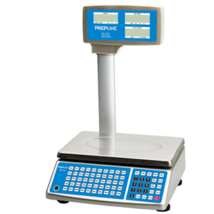 Prepline Digital Price Computing Scale with Tower, 40 lb.capacity, built-in rechargeable batteries/12V AC adapter power, one-step successive tare feature, 265 PLUs, includes 5 hot keys, PLU memorizes name, ingredients, unit price.., removable stainless steel platter, LCD with backlit display, standard RS232 & USB port, ABS body material, NSF, NTEP