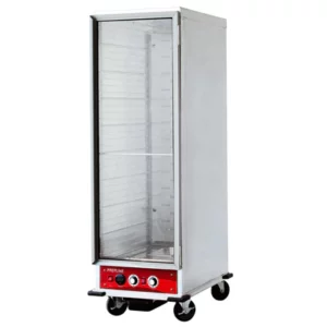 Prepline Insulated Heater Proofer Cabinet, 23" W, 36 full-size (18" x 26") capacity, digital temperature display, manual temperature control, aluminum exterior&interior, ventilated heating system, corner bumpers, clear door with aluminum framing, Humidity from 30%-95%, 86°F to 185°F temperature range, 4 Casters(2 with brakes), drip pan and internal water pan included, 120v/60hz/1ph, 14 amps, 1.5kwh, NEMA 5-15P, NSF, cETLus, ETL-Sanitation