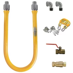 Prepline Easyflex Gas Hose Connector Kit, 36" length, 3/4" diameter connection, S/S braided, PVC-coated, 360° rotational end, include: (1)hose, (1)quick disconnect, (2)elbow, (1)restraining cable, (1)full port valve, NSF, cCSAus Approved