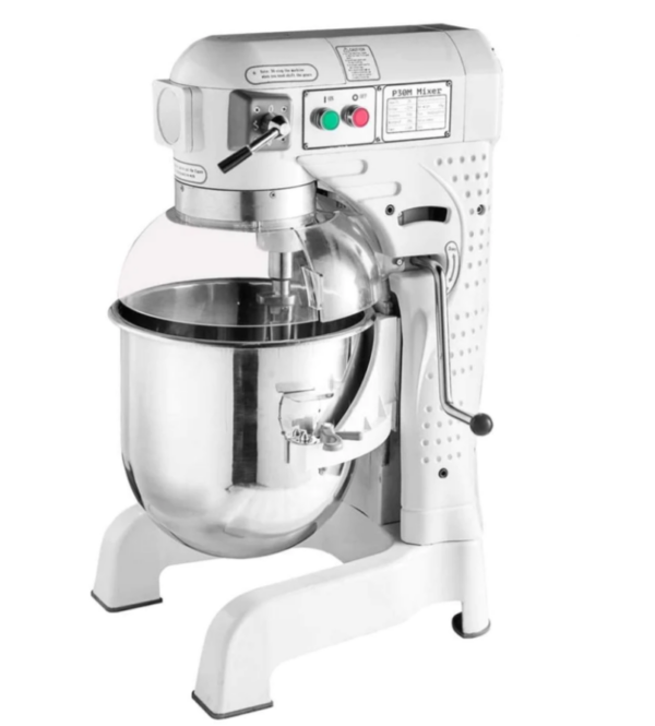 Prepline Planetary Mixer, floor model, 30 qt. capacity, 3-speed, gear driven, #12 attachment hub, safety guard, emergency stop button, includes: (1) stainless steel bowl, (1) dough hook, (1) wire whisk & (1) flat beater, stainless steel construction, rubber feet, 2 HP, 1.1kW, 110v/60/1-ph, cord, NEMA 5-15P, ETL