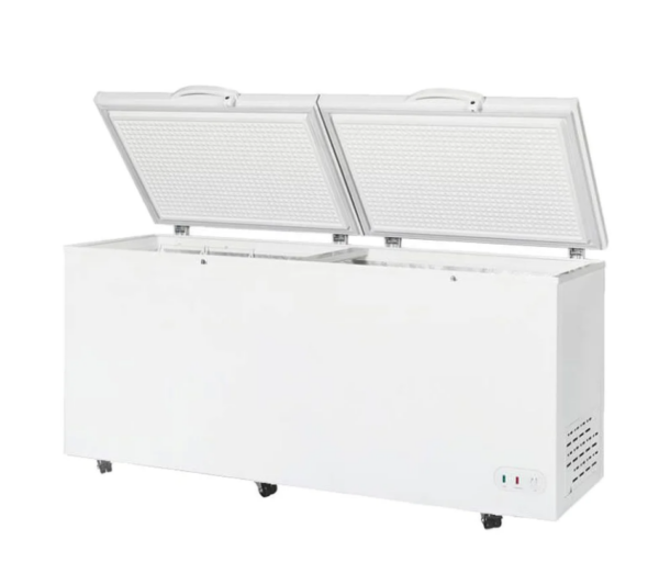 Coldline Chest Freezer, solid top, 76-3/4"W, 22 cu. ft. capacity, bottom mounted self-contained mounted refrigeration, (2) basket, -8° to -0.4°F temperature range, manual temperature control, manual defrost, coated-steel exterior & aluminum interior, (4) casters (2 with brakes), door lock, R290 Hydrocarbon refrigerant, 1/2 HP 115v/60/1-ph, 4.8 amps, cord, NEMA 5-15P, cETLus, ETL-Sanitation