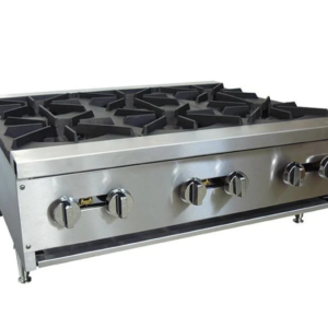 Cookline Hotplate, countertop, 35-2/5"W, (6) 25,000 BTU burners, cast iron grates, manual controls, standby pilot, full width crumb tray, includes: gas regulator, stainless steel front & sides, adjustable legs, 150,000 BTU, NSF, cETLus, ETL-Sanitation