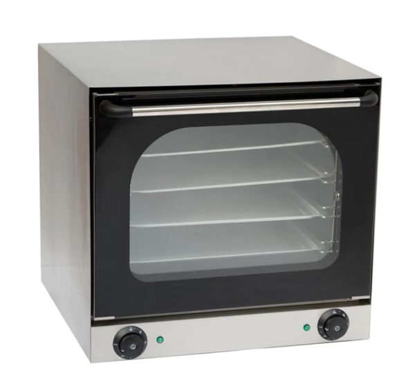 Cookline Convection Oven, electric, countertop, half-size, 2.33 ft. capacity, accommodates (4) 17-1/10" x 12-1/5" aluminum baker trays (included), 120° - 570°F temperature range,120 minute timer with bell, tempered glass door, interior lighting, stainless steel exterior, ceramic coated interior, 2.67kW, 220-240v/60/1-ph, NEMA 6-20P, CE