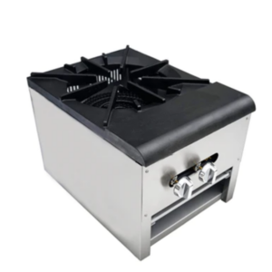 Cookline Stock Pot Range, single two-piece ring burner, cast iron grate, standby pilot, manual control knobs, crumb tray, open front cabinet base, includes: regulator, stainless steel front & sides, adjustable legs, 110,000 BTU, NSF, cETLus, ETL-Sanitation