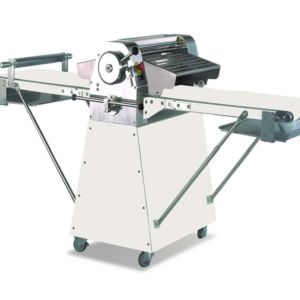 Prepline Dough Sheeter, floor model, 108"W, 11 lb. max dough capacity, fixed conveyor speed, reversible, manual roller adjustment, foldable tables, safety guards, emergency stop button, thermal overload device, painted steel exterior, (4) casters (2 with brakes), 3/4 HP, 560 watts, 120v/60/1-ph, 7.5 amps, cord, NEMA 5-15P, CE