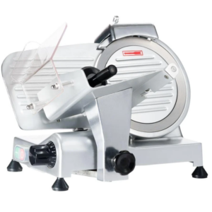 Prepline Semi-Automatic Electric Meat Slicer, 12"W blade, built-in sharpener, perspex proctector guard, waterproof and emergency shut-off switch, robust handle, anodized aluminum exterior, stainless steel blade, 45-degree feed tray, adjustable slice thickness, 250 RPM, 120v/60/1-ph, 250 wattage, NEMA 5-15P, cETLus, ETL-Sanitation