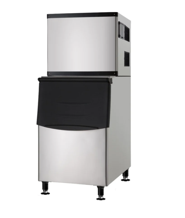 Coldline Modular Ice Maker with Bin, half cube/full cube ice, air-cooled, 500 lbs./24 hr production, 375 lb. bin capacity, adjustable thickness, digital control panel, self-clean system, includes: ice scooper, water hose, water filter & drain hose, stainless steel construction, adjustable feet, R404a, 1.24kW, 110v/60/1-ph, cord, NEMA 5-15P, cETLus, UL, CSA