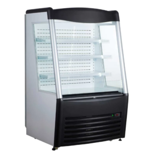 Marchia Grab-N-Go Open Merchandiser, 36-1/5"W, 11.3 cu. ft. capacity, bottom mounted self-contained mounted refrigeration, double tempered glass sides, (3) PVC coated adjustable shelves, 37° to 54°F temperature range, night curtain, digital temperature control, automatic defrost, LED interior lighting, PVC & stainless steel exterior, (4) casters (2 with brakes), R404a refrigerant, 1.4kW, 110-120v/60/1-ph, 11.6 amps, cord, NEMA 5-15P, NSF, cETLus, ETL-Sanitation, UL, CSA