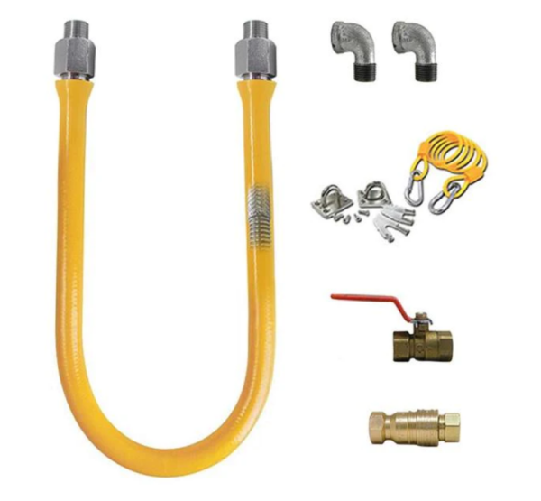 Prepline Easyflex Gas Hose Connector Kit, 60" length, 3/4" diameter connection, S/S braided, PVC-coated, 360° rotational end, include: (1)hose, (1)quick disconnect, (2)elbow, (1)restraining cable, (1)full port valve, NSF, cCSAus Approved