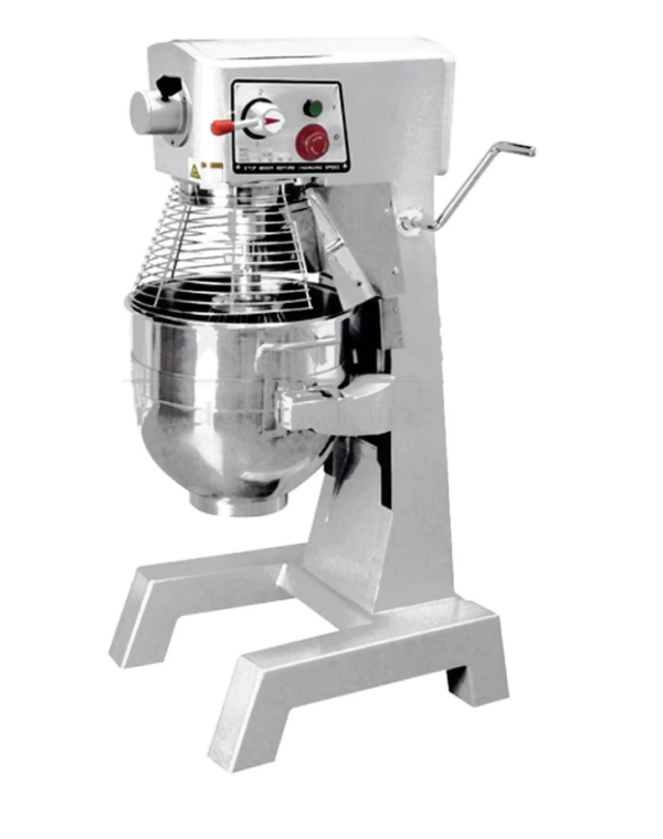 Prepline Planetary Mixer, floor model, 30 qt. capacity, 3-speed, gear driven, #12 attachment hub, safety guard, emergency stop button, includes: (1) stainless steel bowl, (1) dough hook, (1) wire whisk & (1) flat beater, steel construction, rubber feet, 1-1/2 HP, 1.5kW, 110v/60/1-ph, cETLus, ETL-Sanitation