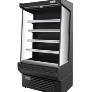 Coldline Air Curtain Merchandiser, 51" W, 18.1 cu. ft. capacity, bottom mounted self-contained mounted refrigeration, night curtain included, (4) adjustable shelf, 33.8° to 42.8°F temperature range, digital temperature control, automatic defrost, black painted steel exterior, painted steel interior, LED light each layer+top, (4) casters (2 with brakes), R290 Hydrocarbon refrigerant, 5/6 HP, 115v/60/1-ph, 10.8 amps, cord, NEMA 5-30P, NSF, cETLus, ETL-Sanitation