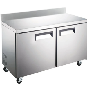 Coldline Undercounter Freezer, two-section, 35"W, 8.5 cu. ft. capacity, rear mounted self-contained refrigeration, stainless steel worktop, (2) self-closing solid hinged locking doors with 90° stay open feature, (2) PVC coated adjustable wire shelves, -8° to 0°F temperature range, digital temperature control, automatic defrost, LED interior light, stainless steel exterior, stainless steel interior, (4) casters (2 with brakes), R290 Hydrocarbon refrigerant, 1/4 HP, 115v/60/1-ph, 2.8 amps, cord, NEMA 5-15P, NSF, cETLus, ETL-Sanitation