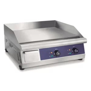 Prepline Electric Countertop Griddle, 24" W, thermostatic control, thick polished steel plates, removable drip tray, 3-1/4" front grease trough & chute, 3" side & rear splash guards, 150-572° F temperatrure range, 4" nickel plated steel legs, stainless steel front panel, power ON/OFF indicator light, 220-240v/60hz/1ph, 3.57kwh, NEMA 6-20P, CE