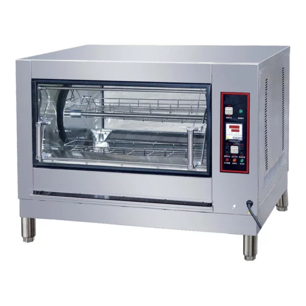 Cookline Rotisserie Oven, gas, countertop, 39-4/5" W, 12/16 chicken capacity, tempered glass door, bakelite handle, 86° to 572°F temperature range, interior lighting, independent burner control, drip tray & drain, includes: (4) stainless steel spits, adjustable legs, stainless steel exterior, 220v/60/1-ph, 25.4 amps, cord, NEMA 5-20P, CE