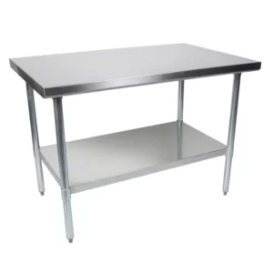 Prepline Worktable with Undershelf, 72" length, 30" depth, stainless steel structure, 18GA.430 S/S top, galv undershelf, sound-deadening tape, plastic adjustable bullet feet, installation kit included, knock-down design, NSF certified